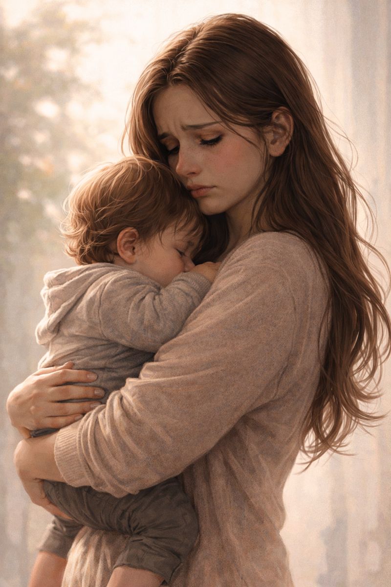 Mother carrying child